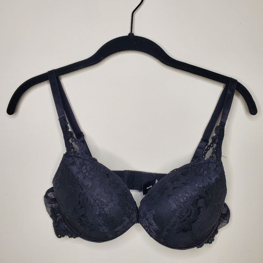 Frederick's of Hollywood Black Plunge Push-up Lace Bra Size 36B